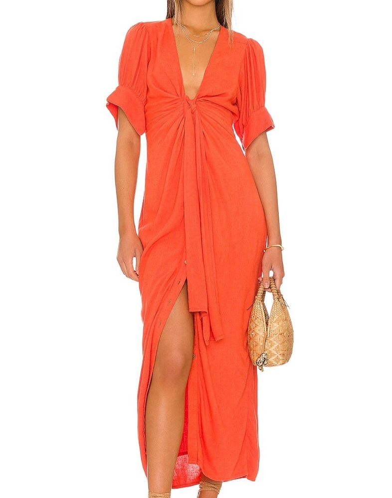 Free People Vintage Summer Midi Dress in Tangerine Tango
